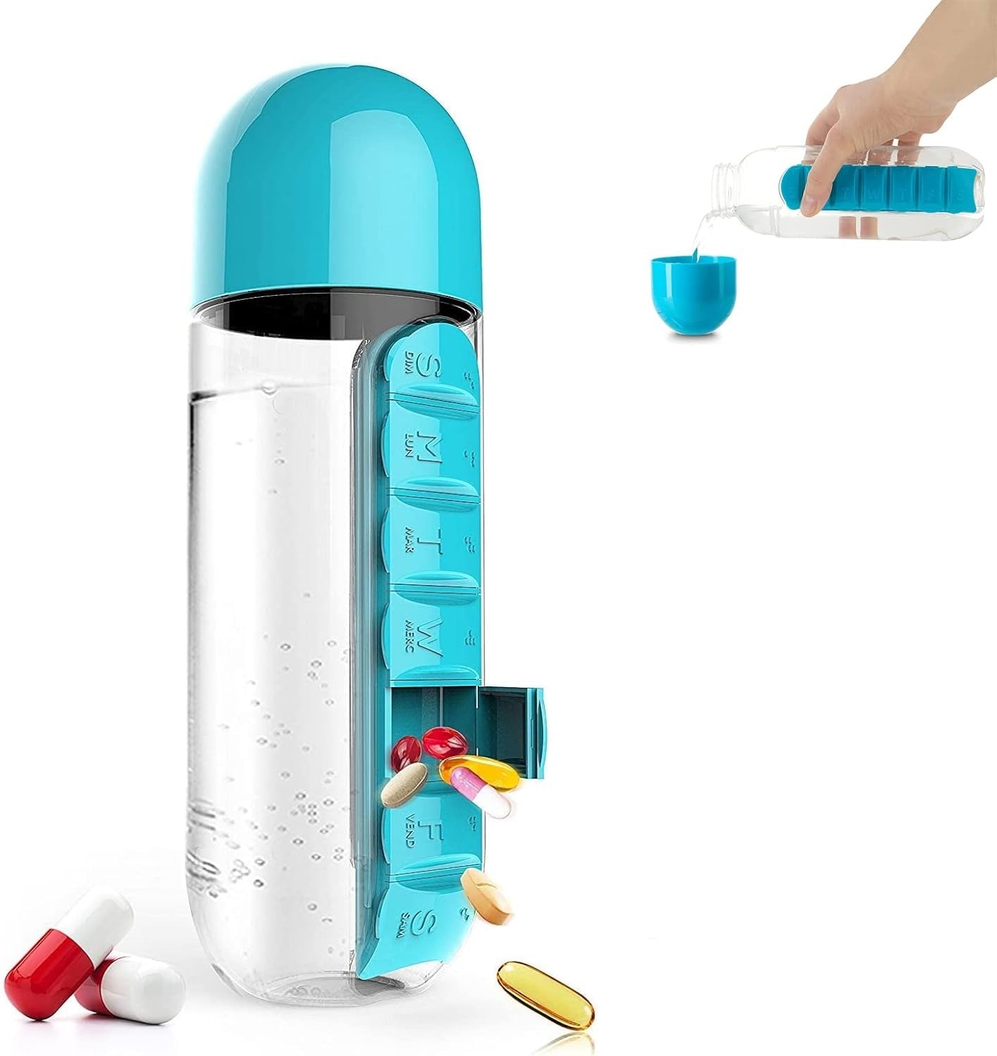 600ml 3-in-1 Portable Medication Dispenser Water Bottle