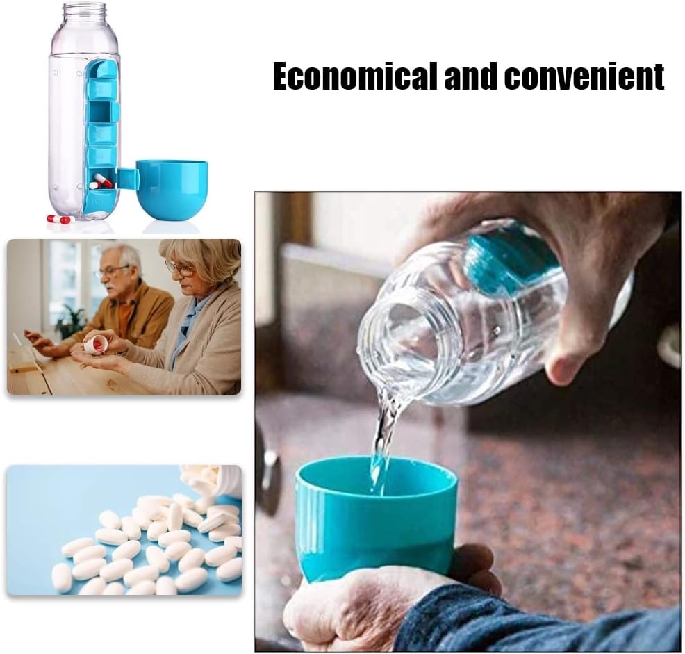 600ml 3-in-1 Portable Medication Dispenser Water Bottle