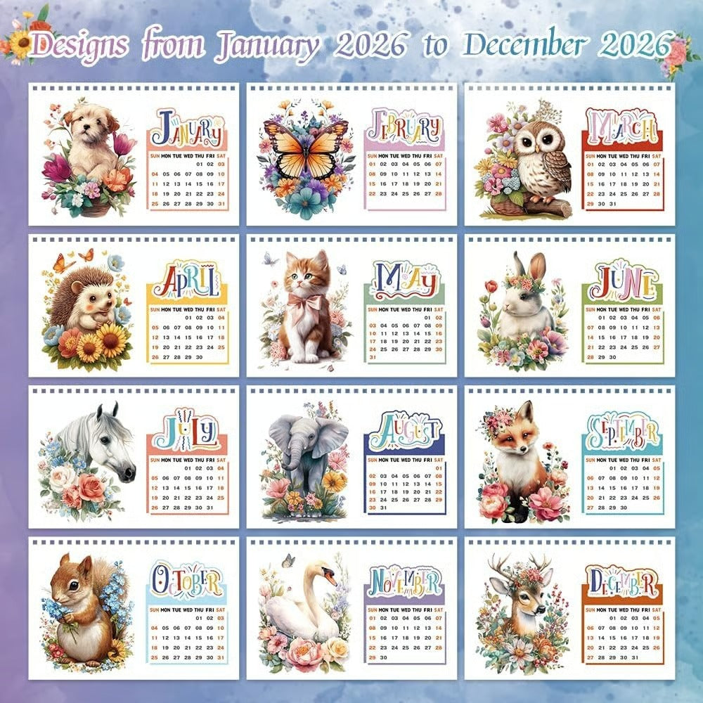 2026 Calendar Desk Calendar DIY Diamond Painting Art with Animals theme Calendar