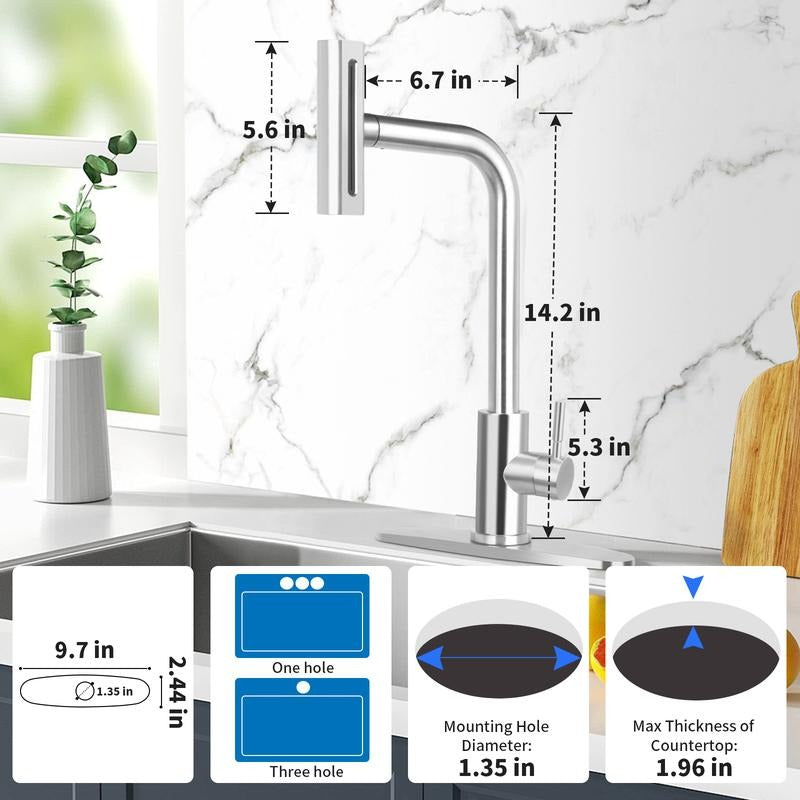 360° Rotating 4-in-1 Stainless Steel Kitchen Sink Faucet