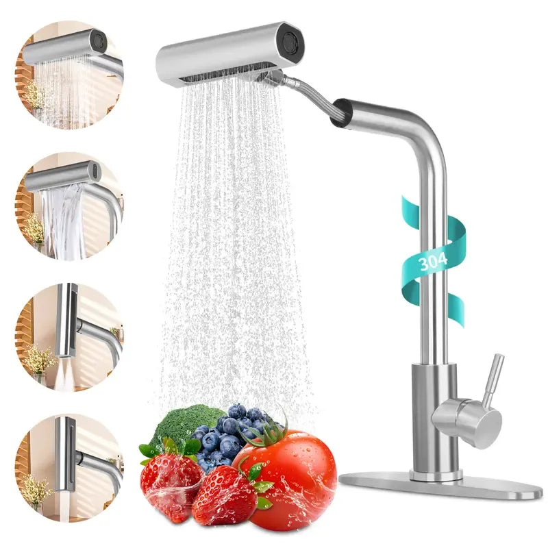 360° Rotating 4-in-1 Stainless Steel Kitchen Sink Faucet