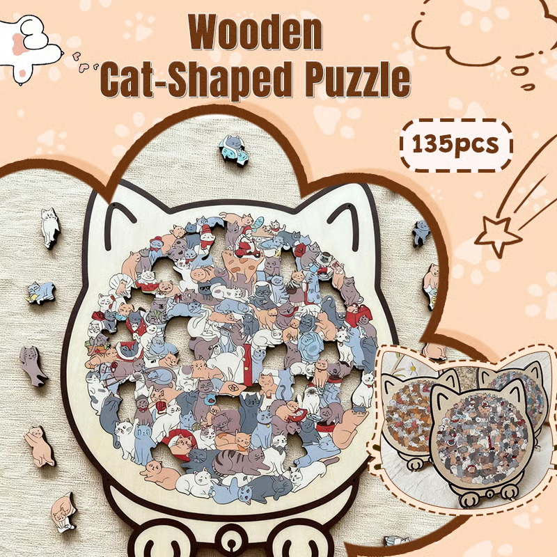 135-Piece Wooden Cat-Shaped Puzzle