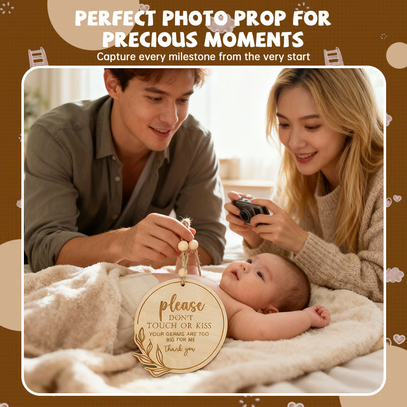 Wooden Card Please Do Not Touch or Kiss Baby Sign
