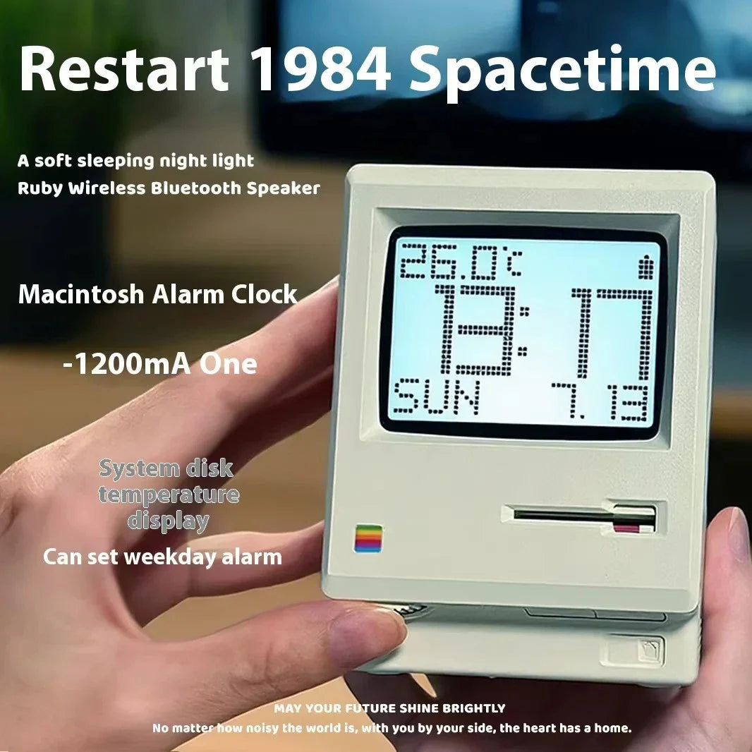 🕒 Retro Pixel Alarm Clock WB-8 (1984 Edition) - Mini Retro Computer Desktop Clock • USB-C Rechargeable